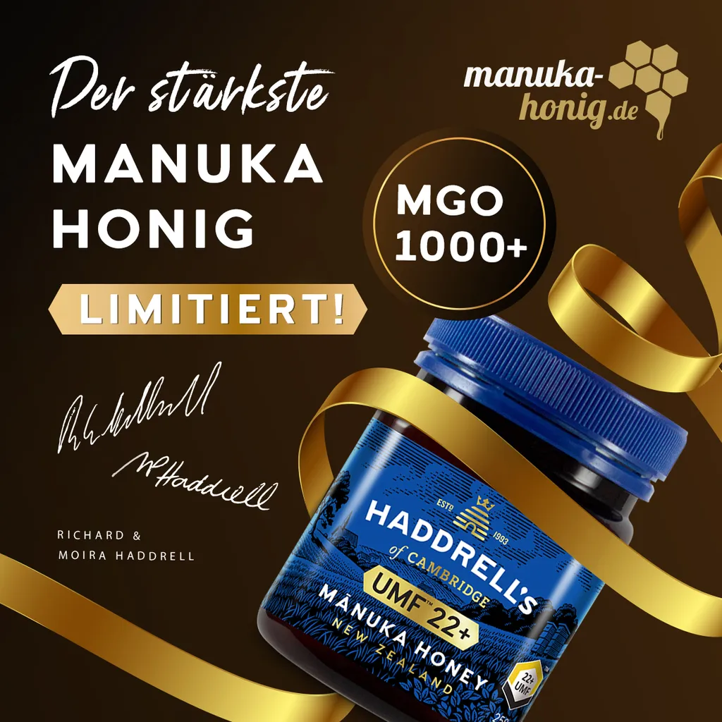 Haddrell’s Of Cambridge Haddrell's Manuka Honig MGO 1000+ (UMF 22+) In Geschenkbox 250g - Limited Edition 5 Haddrell’s Of Cambridge Haddrell's Manuka Honig MGO 1000+ (UMF 22+) In Geschenkbox 250g - Limited Edition – Bild 5