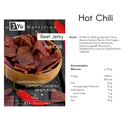 1kg Beef Jerky (8 X 125g) Hot Chili - 3Yo Nutrition - 51% Protein Biltong Trockenfleisch Fitnesssnack -Essen Verkäufe 09850fb9d7fca9148e6d55156101bd12
