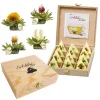 Creano Teelini Teeblumen Geschenkset In Teekiste Aus Holz, 12 ErblühTeelini In 4 Sorten, Weißer Tee