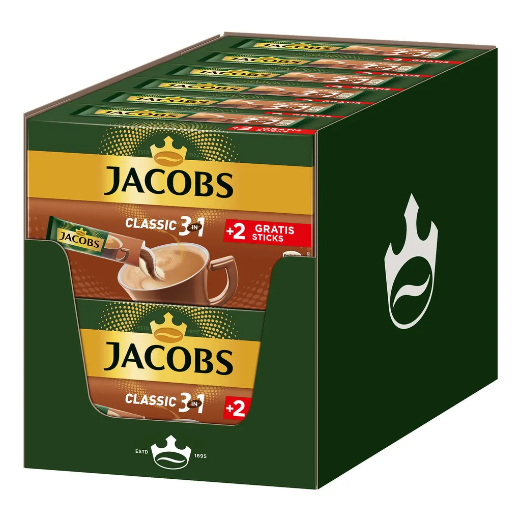 JACOBS Löskaffee 3in1 Classic Löslicher Kaffee 12 X 10+2 Sticks Instantkaffee 1 JACOBS Löskaffee 3in1 Classic Löslicher Kaffee 12 X 10+2 Sticks Instantkaffee