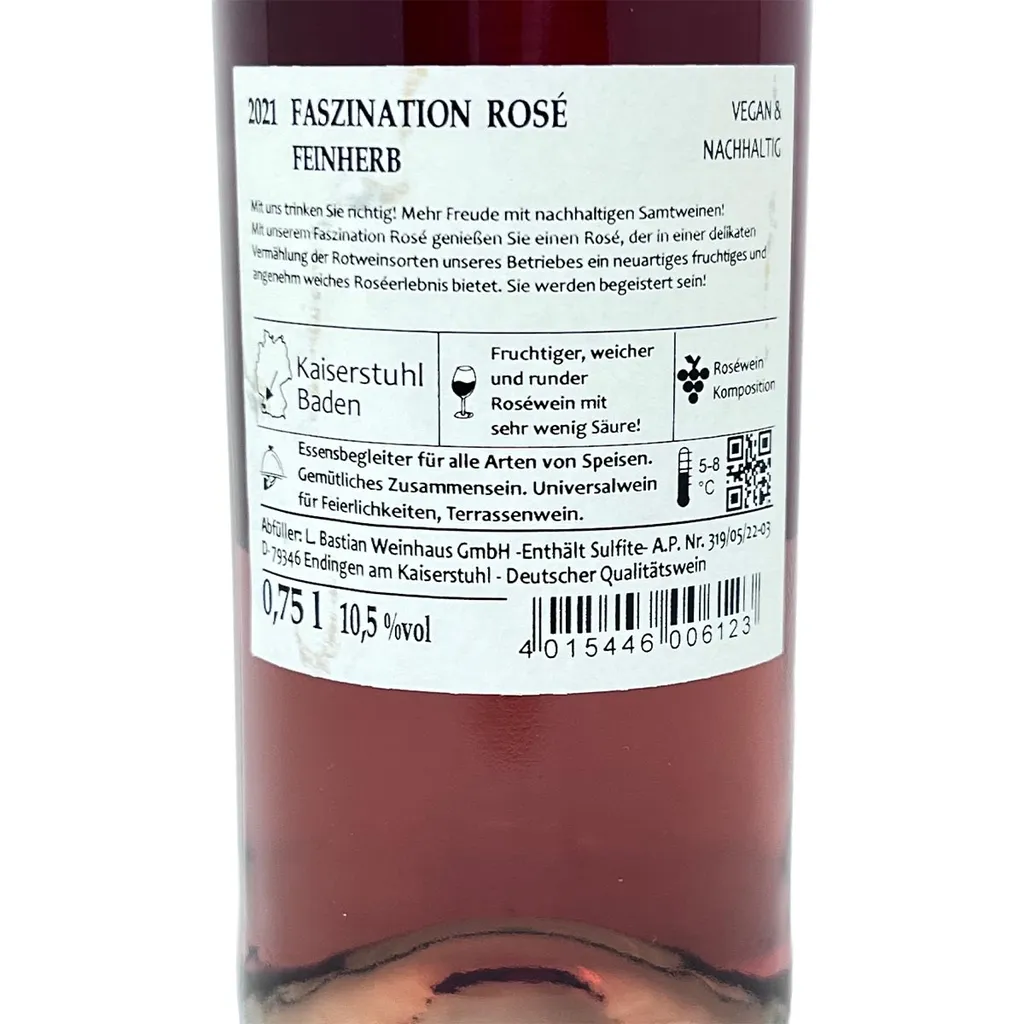 Weingut L. Bastian Edition Schwarzwaldmarie - 2021 Rosé Feinherb 0,75 Liter - Alkoholgehalt: 10,5 %vol 4 Weingut L. Bastian Edition Schwarzwaldmarie - 2021 Rosé Feinherb 0,75 Liter - Alkoholgehalt: 10,5 %vol – Bild 4