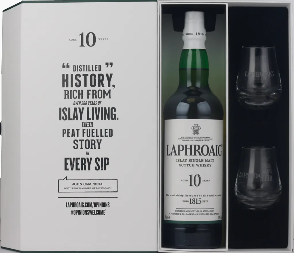 Laphroaig 10 Jahre Mit 2 Gläsern Single Malt Scotch Whisky 0,7l, Alc. 40 Vol.-% 5 Laphroaig 10 Jahre Mit 2 Gläsern Single Malt Scotch Whisky 0,7l, Alc. 40 Vol.-% – Bild 5
