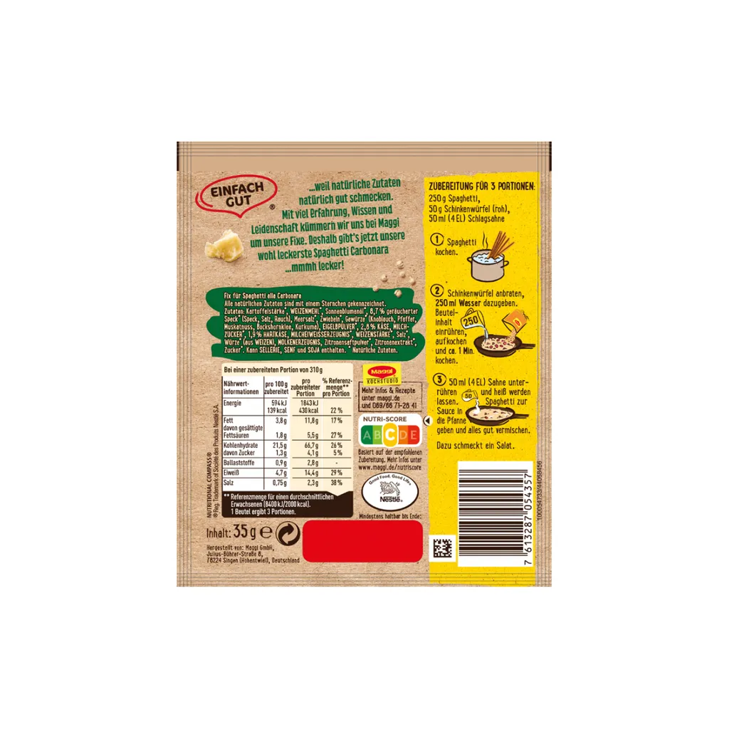 Maggi Fix Für Spaghetti Carbonara Cremig Mit Speck Und Käse 34g 2 Maggi Fix Für Spaghetti Carbonara Cremig Mit Speck Und Käse 34g – Bild 2