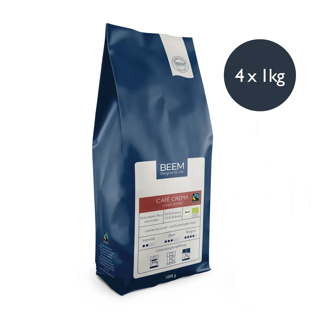 Maxxworld Kaffeebohnen Café CremaRöstung Bohnenkaffee Röstkaffee 4x1kg BEEM 2 Maxxworld Kaffeebohnen Café CremaRöstung Bohnenkaffee Röstkaffee 4x1kg BEEM – Bild 2