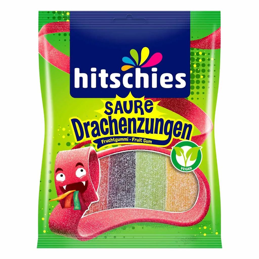 Hitschler Hitschies Bunte Drachenzungen Saurer Fruchtgummi Veggie 125g, Menge:125g 1 Hitschler Hitschies Bunte Drachenzungen Saurer Fruchtgummi Veggie 125g, Menge:125g