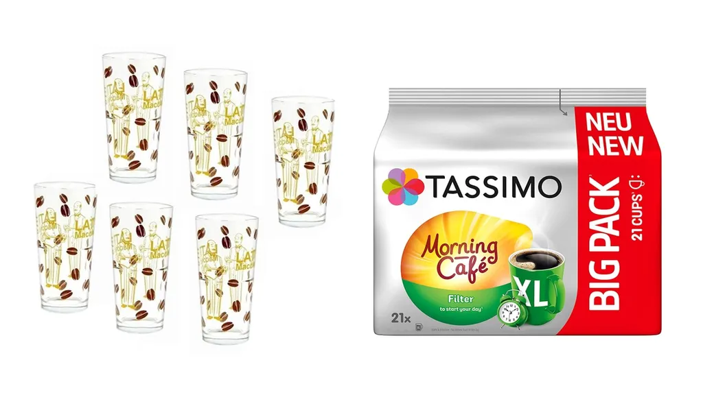 James Premium® Tassimo Kapseln Morning Café Filter XL, 21er Big Pack 163.8 G Plus 6 Gläser 350ml… 1 James Premium® Tassimo Kapseln Morning Café Filter XL, 21er Big Pack 163.8 G Plus 6 Gläser 350ml…