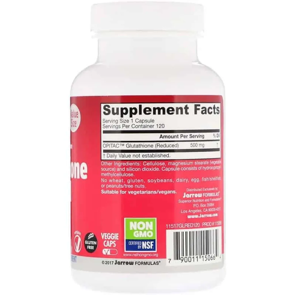 JARROW FORMULAS - Glutathion-Kapseln - Reduziertes Antioxidans Glutatione - 500 Mg - 120 Kapseln Für Vegetarier Und Veganer 2 JARROW FORMULAS - Glutathion-Kapseln - Reduziertes Antioxidans Glutatione - 500 Mg - 120 Kapseln Für Vegetarier Und Veganer – Bild 2