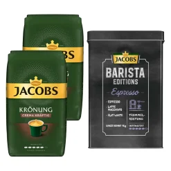 JACOBS Kaffeebohnen Krönung Crema Kräftig 2 X 1kg Ganze Kaffee Bohnen + 1 Aluminium Dose Im Barista-Design
