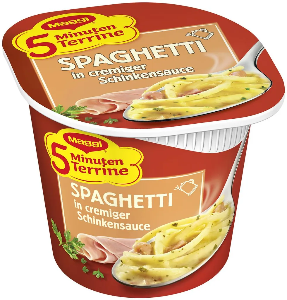 Maggi 5 Minuten Terrine Spaghetti In Cremiger Schinken Sauce 64g 2 Maggi 5 Minuten Terrine Spaghetti In Cremiger Schinken Sauce 64g – Bild 2