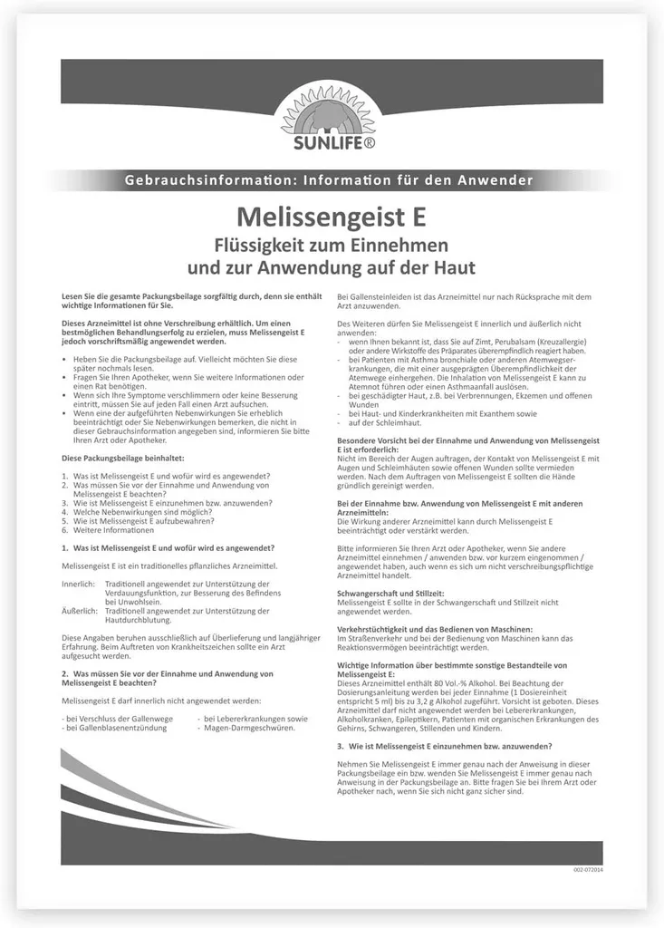 SUNLIFE Melissengeist E - Mit Wirkstoffen Aus 15 Bewährten Heilkräutern 500ml 8 SUNLIFE Melissengeist E - Mit Wirkstoffen Aus 15 Bewährten Heilkräutern 500ml – Bild 8