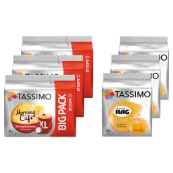 TASSIMO Kapseln Day-Night-Paket 3 Morning Café XL + 3 Café Hag - 111 Getränke