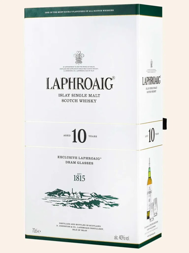 Laphroaig 10 Jahre Mit 2 Gläsern Single Malt Scotch Whisky 0,7l, Alc. 40 Vol.-% 2 Laphroaig 10 Jahre Mit 2 Gläsern Single Malt Scotch Whisky 0,7l, Alc. 40 Vol.-% – Bild 2