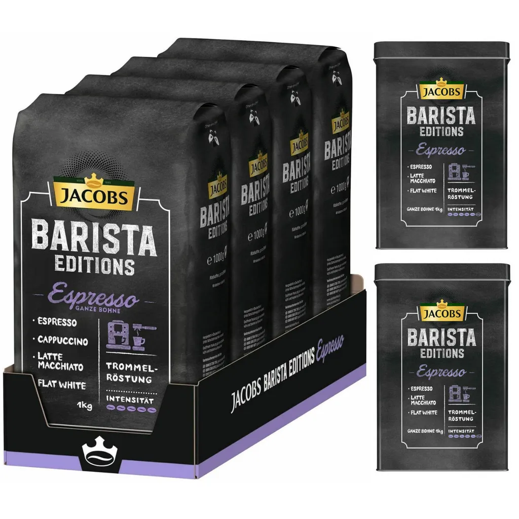 JACOBS Kaffeebohnen Barista Editions Espresso Esproessobohnen 4x1 Kg +2 Dosen 1 JACOBS Kaffeebohnen Barista Editions Espresso Esproessobohnen 4x1 Kg +2 Dosen