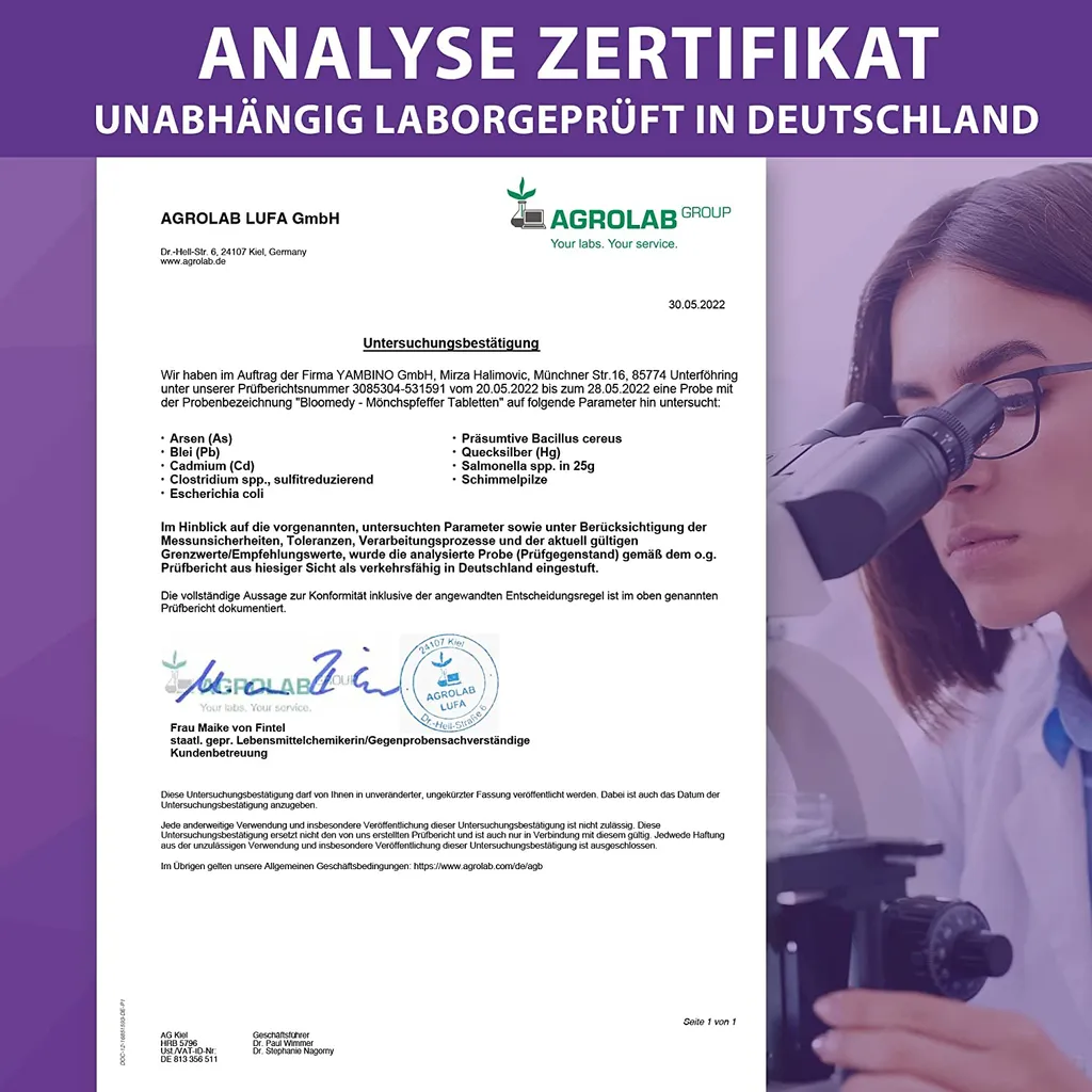 BLOOMEDY Mönchspfeffer Hochdosiert – 180 Vegane Tabletten – Labor In Deutschland – 10mg Echter Mönchspfeffer Pro Tablette – Premium Mönchspfeffer Extrakt Ohne Zusatzstoffe – Vorrat Für 6 Monate 6 BLOOMEDY Mönchspfeffer Hochdosiert – 180 Vegane Tabletten – Labor In Deutschland – 10mg Echter Mönchspfeffer Pro Tablette – Premium Mönchspfeffer Extrakt Ohne Zusatzstoffe – Vorrat Für 6 Monate – Bild 6