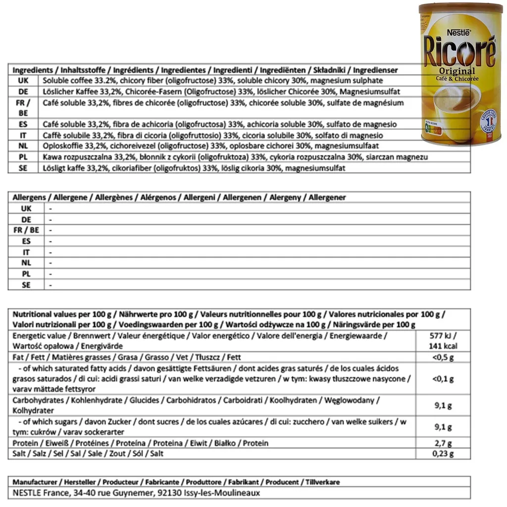 NESTLE Frankreich SAS, 34-40 Rue Guynemer, 92130 Issy-les-Moulineaux Nestle Ricore L'instant Douceur Instant Kaffee Mit Extrakten Aus Der Zichorie Wurzel 260 Gramm 4 NESTLE Frankreich SAS, 34-40 Rue Guynemer, 92130 Issy-les-Moulineaux Nestle Ricore L'instant Douceur Instant Kaffee Mit Extrakten Aus Der Zichorie Wurzel 260 Gramm – Bild 4
