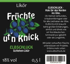 ELBSCHLUCK - UT'N KNICK - Schlehe Likör 18Vol% 0,5L -Essen Verkäufe 3d3f3ad35d6e58466e0a1abc62f19dd1