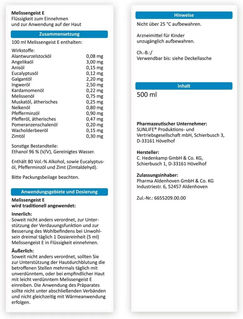 SUNLIFE Melissengeist E - Mit Wirkstoffen Aus 15 Bewährten Heilkräutern 500ml 7 SUNLIFE Melissengeist E - Mit Wirkstoffen Aus 15 Bewährten Heilkräutern 500ml – Bild 7