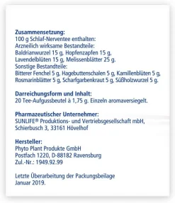 Sunlife Schlaf- Und Nerventee 20 Beutel -Essen Verkäufe 46396b024cfd3216840e2e5c8e8d8b06
