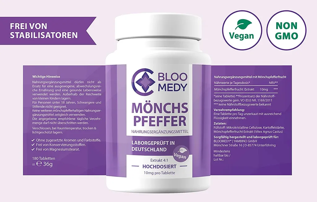BLOOMEDY Mönchspfeffer Hochdosiert – 180 Vegane Tabletten – Labor In Deutschland – 10mg Echter Mönchspfeffer Pro Tablette – Premium Mönchspfeffer Extrakt Ohne Zusatzstoffe – Vorrat Für 6 Monate 5 BLOOMEDY Mönchspfeffer Hochdosiert – 180 Vegane Tabletten – Labor In Deutschland – 10mg Echter Mönchspfeffer Pro Tablette – Premium Mönchspfeffer Extrakt Ohne Zusatzstoffe – Vorrat Für 6 Monate – Bild 5