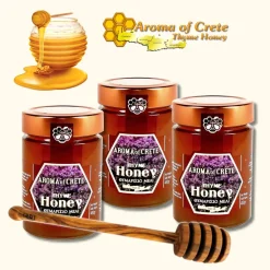 Nikolakakis Constantinos Imkerei AROMA Of CRETE 11011 - 3 X 450g Thymianhonig Von Kreta + 1 Honig-Dipper Aus Olivenholz