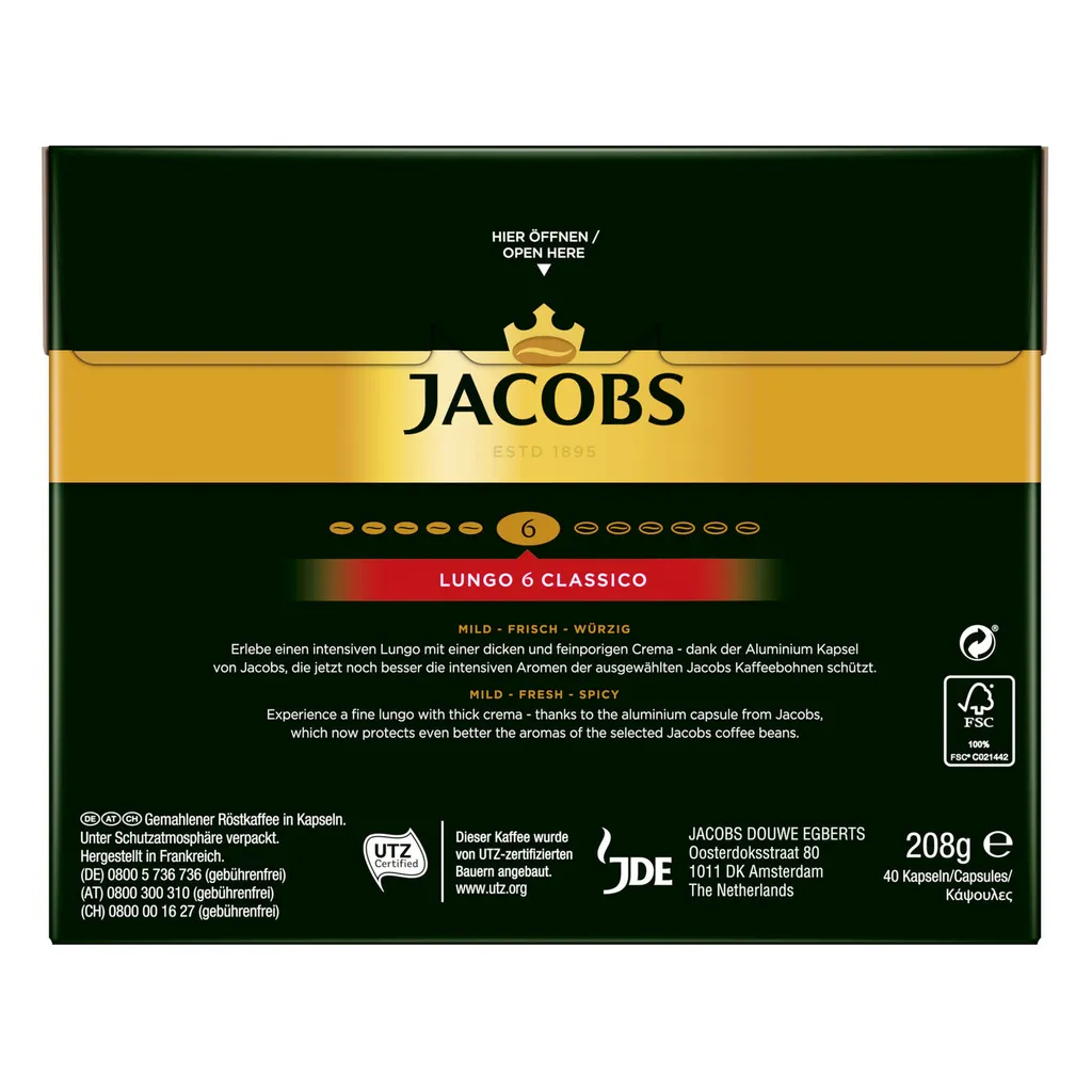 JACOBS Kapseln Nespresso®* Kompatible 2 X 40 Lungo 6 Classico + 2 X 40 8 Intenso XXL-Packs - Insgesamt 160 Getränke 3 JACOBS Kapseln Nespresso®* Kompatible 2 X 40 Lungo 6 Classico + 2 X 40 8 Intenso XXL-Packs - Insgesamt 160 Getränke – Bild 3