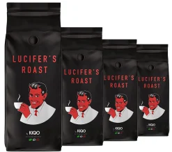KIQO Coffee & Tea LUCIFER'S ROAST 4x1kg Espresso By KIQO Aus Italien - Starke Kaffeebohnen Für Kaffeevollautomaten Und Siebträger - Säurearm - 100% Robusta (ganze Bohnen, 4x1kg)