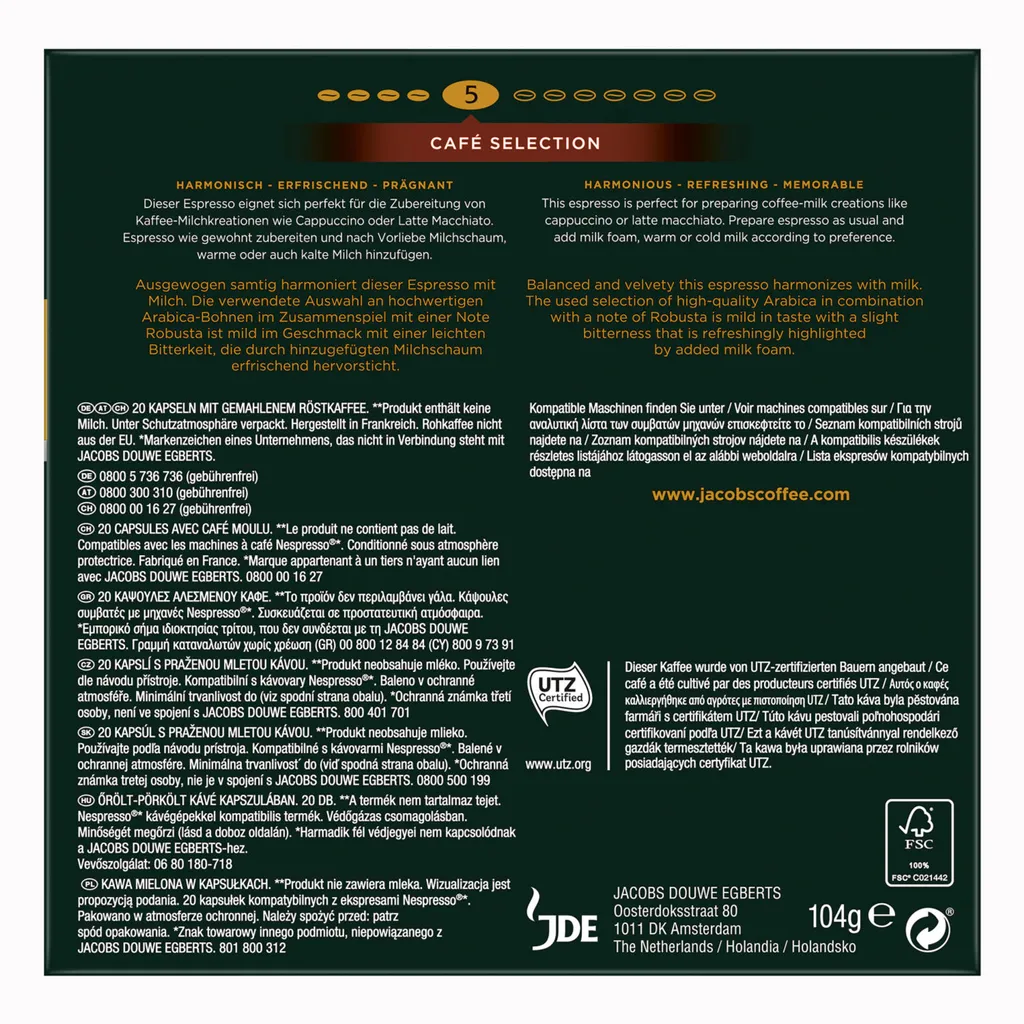 Jacobs Café Selection, Kaffeekapseln, Nespresso Kompatibel, Kaffee, 20 Kapseln á 5.2 G 4 Jacobs Café Selection, Kaffeekapseln, Nespresso Kompatibel, Kaffee, 20 Kapseln á 5.2 G – Bild 4