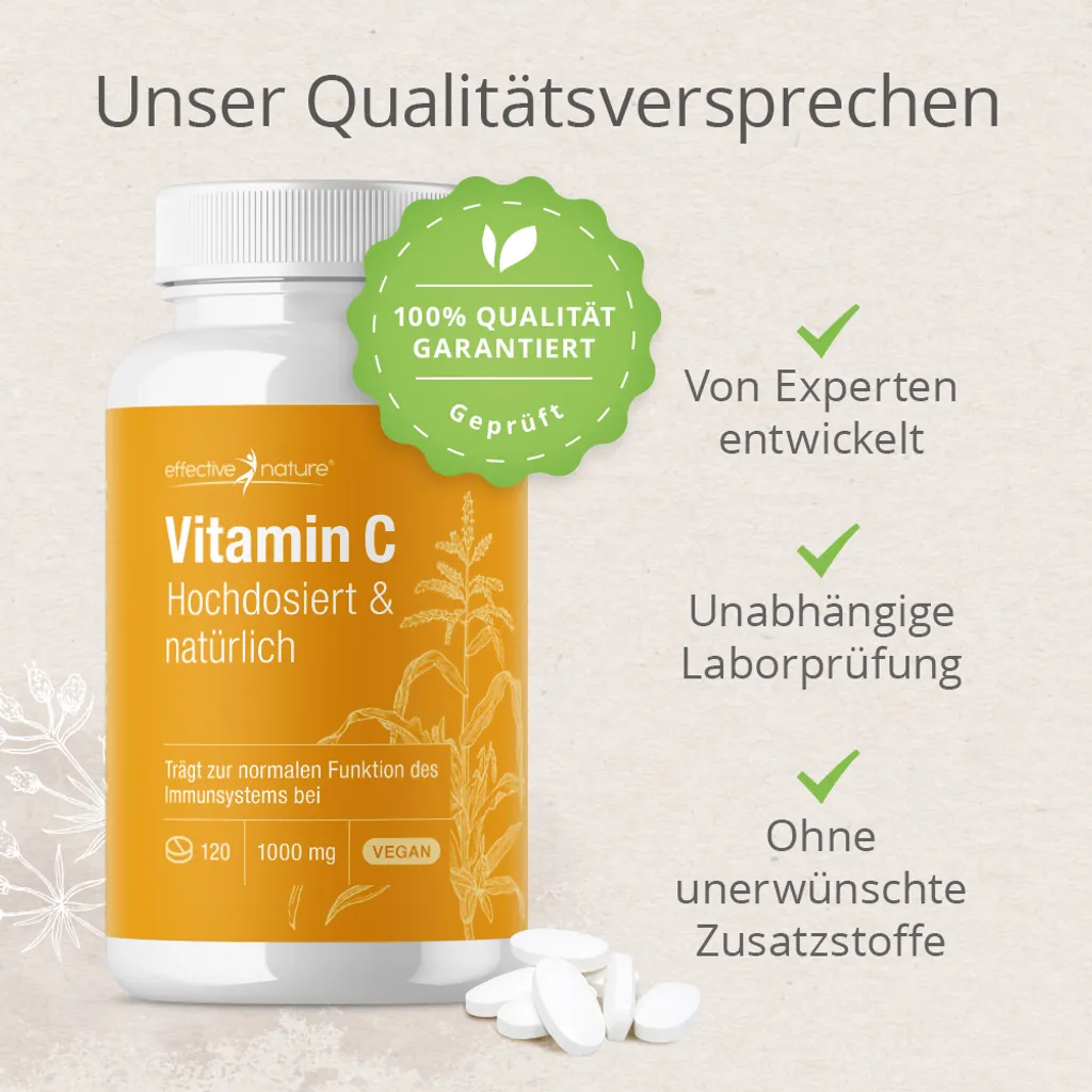 Effective Nature Vitamin C Tabletten 1000 Mg Hochdosiert - 120 Stück Für 4 Monate - Vegan 3 Effective Nature Vitamin C Tabletten 1000 Mg Hochdosiert - 120 Stück Für 4 Monate - Vegan – Bild 3