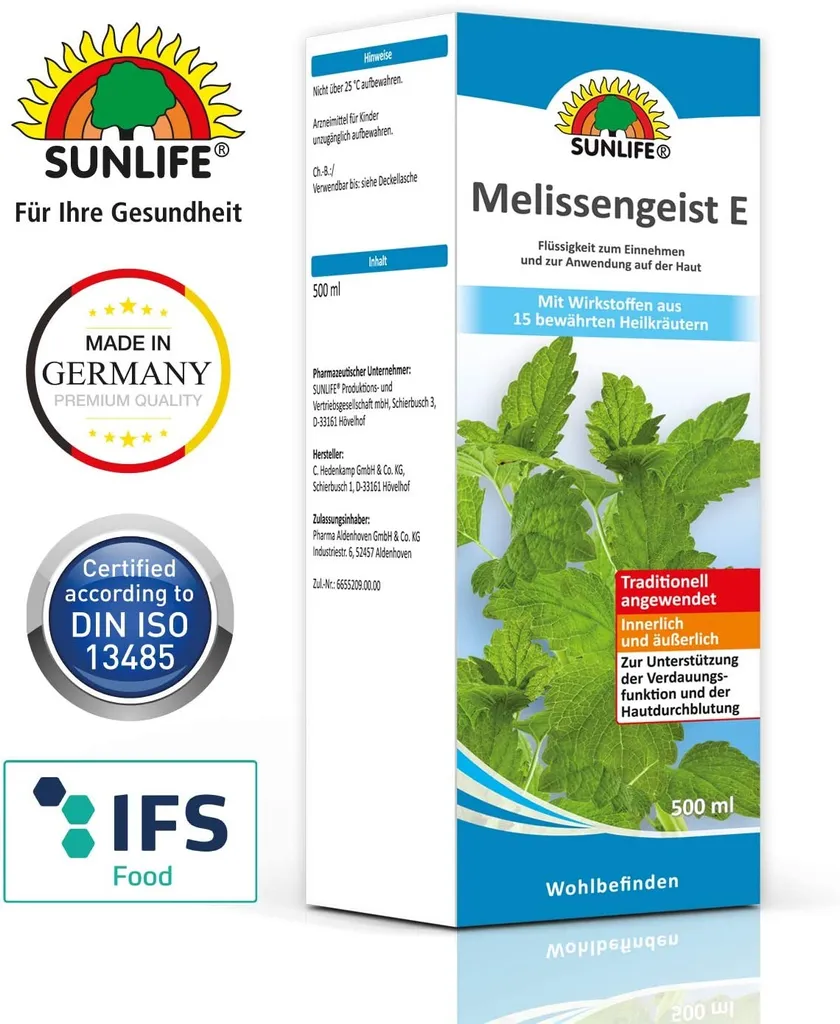 SUNLIFE Melissengeist E - Mit Wirkstoffen Aus 15 Bewährten Heilkräutern 500ml 3 SUNLIFE Melissengeist E - Mit Wirkstoffen Aus 15 Bewährten Heilkräutern 500ml – Bild 3