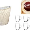 WAK INNOVATION Senseo Latte Pads Für Geeignet Senseo Und Weitere Kaffeemaschinen Aktion+ 6 Kaffeebecher Mit Henkel Plus Wäschekorbaktion Rattan-Design 27 Liter Senseo Kaffeemaschine Senseo Pads