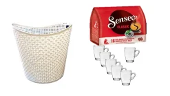 James Premium® Senseo Kaffeepads Classic Für Geeignet Senseo Und Weitere Kaffeemaschinen Aktion+ 6 Kaffeebecher Mit Henkel Plus Wäschekorbaktion Rattan-Design 27 Liter