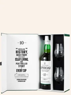 Laphroaig 10 Jahre Mit 2 Gläsern Single Malt Scotch Whisky 0,7l, Alc. 40 Vol.-%