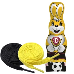 RIEGELEIN Dynamo Dresden Schoko Osterhase Ca. 20 Cm / 90 G + 2 Paar Fan-Schnürsenkel 2# 5#