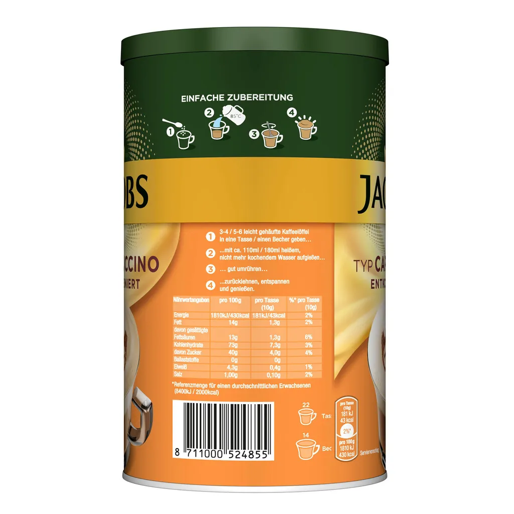 JACOBS Typ Cappuccino Entkoffeiniert 8 Dosen (8 X 220 G) 3 JACOBS Typ Cappuccino Entkoffeiniert 8 Dosen (8 X 220 G) – Bild 3