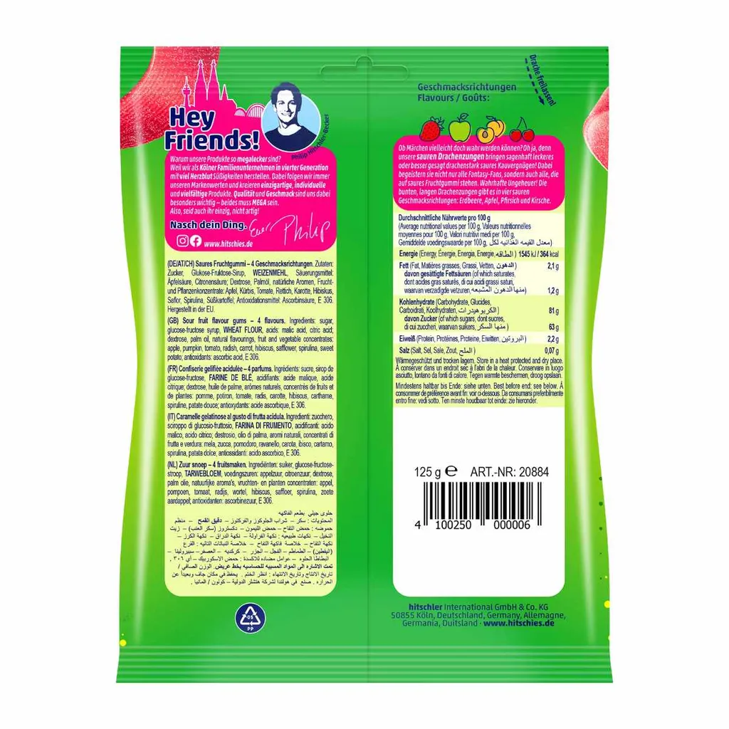 Hitschler Hitschies Bunte Drachenzungen Saurer Fruchtgummi Veggie 125g, Menge:125g 2 Hitschler Hitschies Bunte Drachenzungen Saurer Fruchtgummi Veggie 125g, Menge:125g – Bild 2