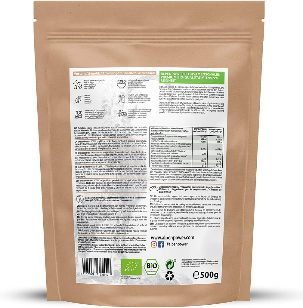Indiko GmbH AlpenPower PremiumFlohsamenschalen 500 G I 99 % Reinheit I 100 % Bio I Vegan I Ballaststoffreich I Low-Carb I Glutenfrei I Ohne Zusätze 2 Indiko GmbH AlpenPower PremiumFlohsamenschalen 500 G I 99 % Reinheit I 100 % Bio I Vegan I Ballaststoffreich I Low-Carb I Glutenfrei I Ohne Zusätze – Bild 2