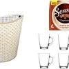 WAK INNOVATION Senseo Cappuccino Baileys 8 Pads Für Geeignet Senseo Und Weitere Kaffeemaschinen Aktion+ 6 Kaffeebecher Mit Henkel Plus Wäschekorbaktion Rattan-Design 27 Liter Senseo Kaffeepads