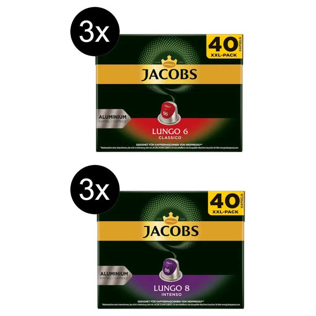 JACOBS Lungo 6 Classico + 8 Intenso - 240 Kapseln XXL-Pack Nespresso®* Kompatibel 4 JACOBS Lungo 6 Classico + 8 Intenso - 240 Kapseln XXL-Pack Nespresso®* Kompatibel – Bild 4