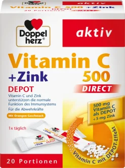 Doppelherz | Aktiv Vitamin C 500 Direkt + Zink Depot | 20 Portionen