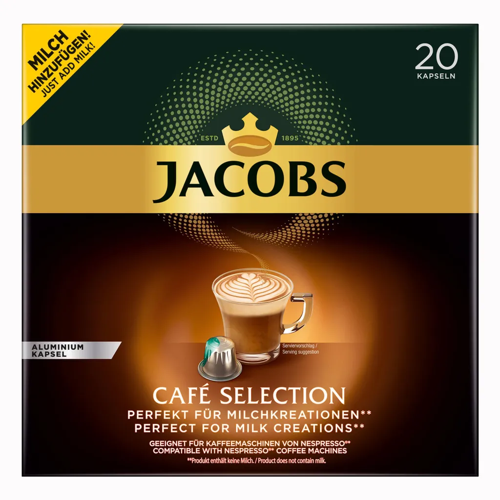 Jacobs Café Selection, Kaffeekapseln, Nespresso Kompatibel, Kaffee, 20 Kapseln á 5.2 G 1 Jacobs Café Selection, Kaffeekapseln, Nespresso Kompatibel, Kaffee, 20 Kapseln á 5.2 G
