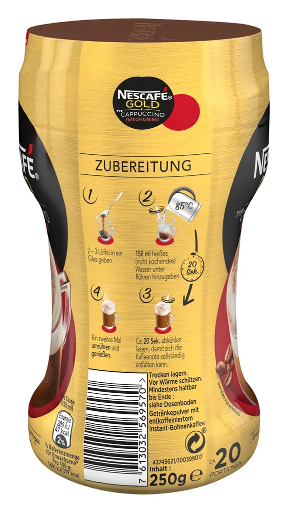 Nescafé® Nescafé Gold Typ Cappuccino Entkoffeiniert | 250g Dose 3 Nescafé® Nescafé Gold Typ Cappuccino Entkoffeiniert | 250g Dose – Bild 3