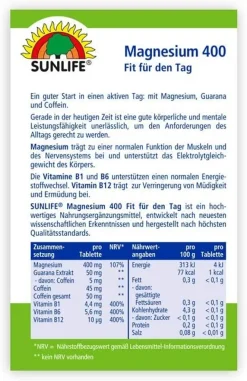 Sunlife Magnesium 400 „Fit Für Den Tag“ -Essen Verkäufe 9ac8d21975035467eaa0229be4421393