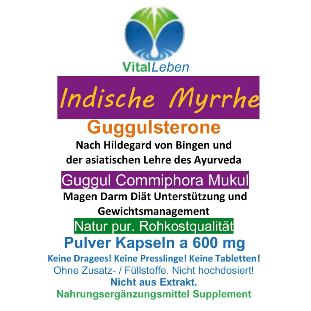VitalLeben Guggul Indische Myrrhe Ayurveda Guggulsterone 720 (4x180) Pulver Kapseln 2 VitalLeben Guggul Indische Myrrhe Ayurveda Guggulsterone 720 (4x180) Pulver Kapseln – Bild 2