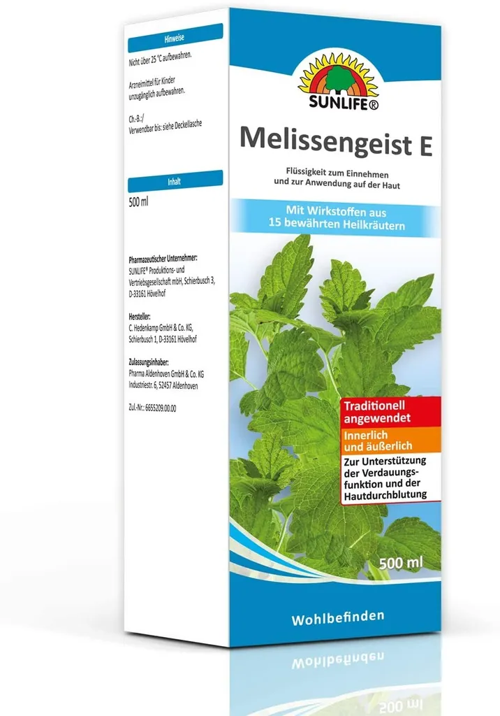 SUNLIFE Melissengeist E - Mit Wirkstoffen Aus 15 Bewährten Heilkräutern 500ml 4 SUNLIFE Melissengeist E - Mit Wirkstoffen Aus 15 Bewährten Heilkräutern 500ml – Bild 4