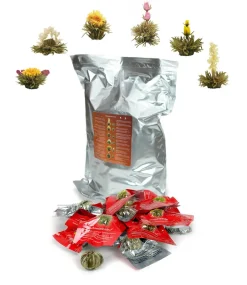 Creano Teeblumen 36 Teekugeln Weißer Tee Großpackung, Erblühtee Im Bulkpack, Teerosen, Blooming Tea, Flowering Tea
