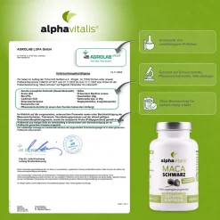 Alphavitalis Maca Schwarz | Vegan | 180 Kapseln | 4:1 Schwarzer Maca-Extrakt | | Labor | Ohne Magnesiumstearat 11 Alphavitalis Maca Schwarz | Vegan | 180 Kapseln | 4:1 Schwarzer Maca-Extrakt | | Labor | Ohne Magnesiumstearat -Essen Verkäufe a6bc6849d443d9e91b66a8c83ce3edd7