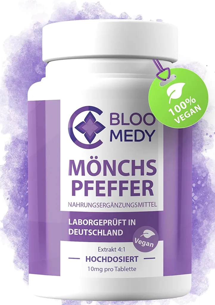BLOOMEDY Mönchspfeffer Hochdosiert – 180 Vegane Tabletten – Labor In Deutschland – 10mg Echter Mönchspfeffer Pro Tablette – Premium Mönchspfeffer Extrakt Ohne Zusatzstoffe – Vorrat Für 6 Monate 1 BLOOMEDY Mönchspfeffer Hochdosiert – 180 Vegane Tabletten – Labor In Deutschland – 10mg Echter Mönchspfeffer Pro Tablette – Premium Mönchspfeffer Extrakt Ohne Zusatzstoffe – Vorrat Für 6 Monate