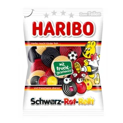Haribo Schwarz Rot Rollt Fruchtschnecken Mit Brausefüllung 175g