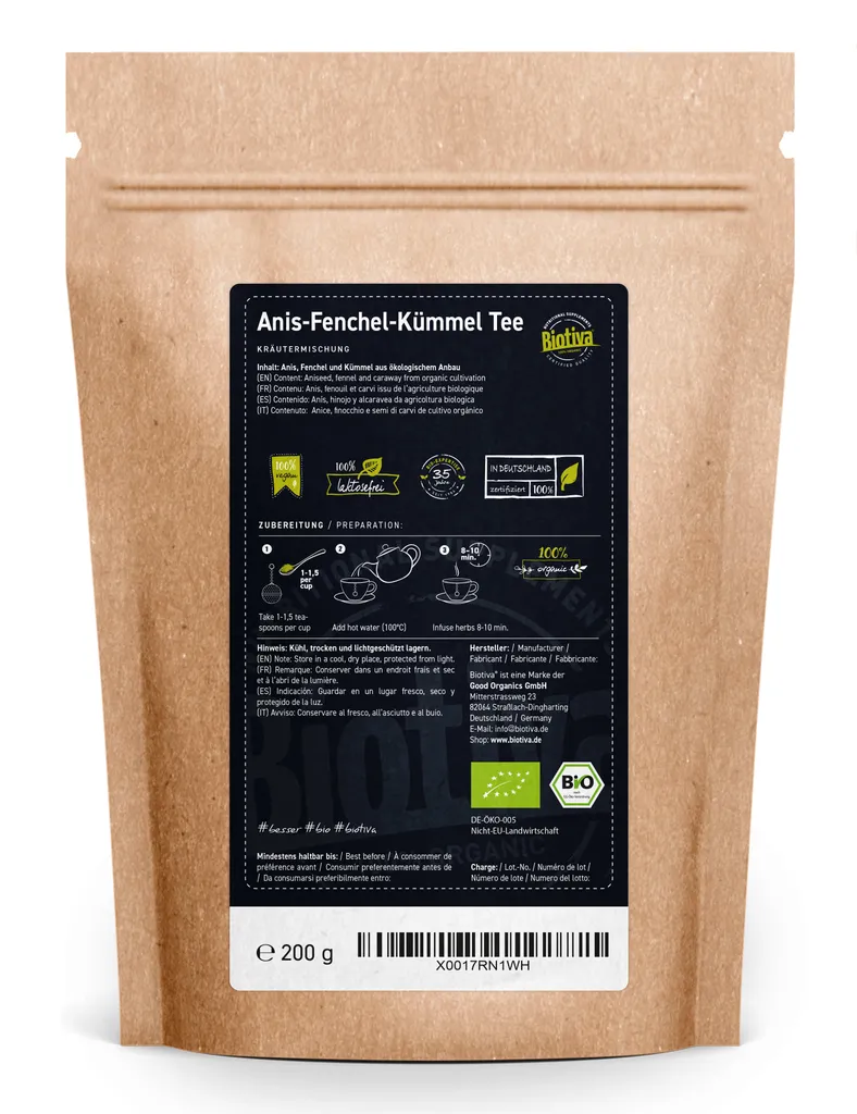Biotiva Anis-Fenchel-Kümmel Tee 200g Aus Biologischem Anbau 2 Biotiva Anis-Fenchel-Kümmel Tee 200g Aus Biologischem Anbau – Bild 2