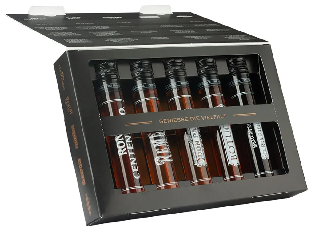 Premium Rum Tasting Set 5 X 0,05 L | Ron Centenario Solera 20 Fundación, Remedy Spiced Rum, Don Papa Rum 7 Jahre, Botucal Reserva Exclusiva & Ron Prohibido Gran Reserva Solera 15 9 Premium Rum Tasting Set 5 X 0,05 L | Ron Centenario Solera 20 Fundación, Remedy Spiced Rum, Don Papa Rum 7 Jahre, Botucal Reserva Exclusiva & Ron Prohibido Gran Reserva Solera 15 – Bild 9